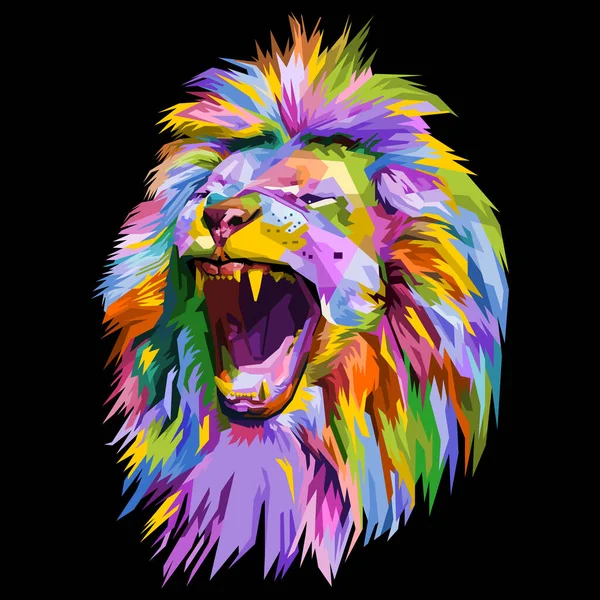 Πολύχρωμο Κεφάλι Λιονταριού Στην Pop Art Style Vector Εικονογράφηση — Διανυσματικό Αρχείο