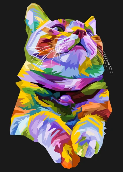 Gato Colorido Isolado Fundo Preto Ilustração Vetorial — Vetor de Stock