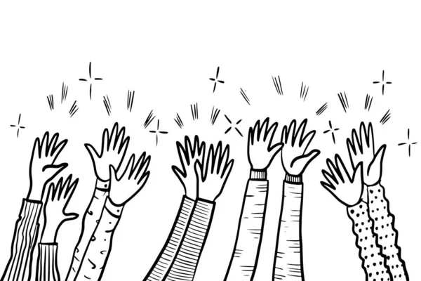Handgezeichneter Sketch Stil Des Applauses Daumenhoch Geste Menschliche Hände Klatschen — Stockvektor