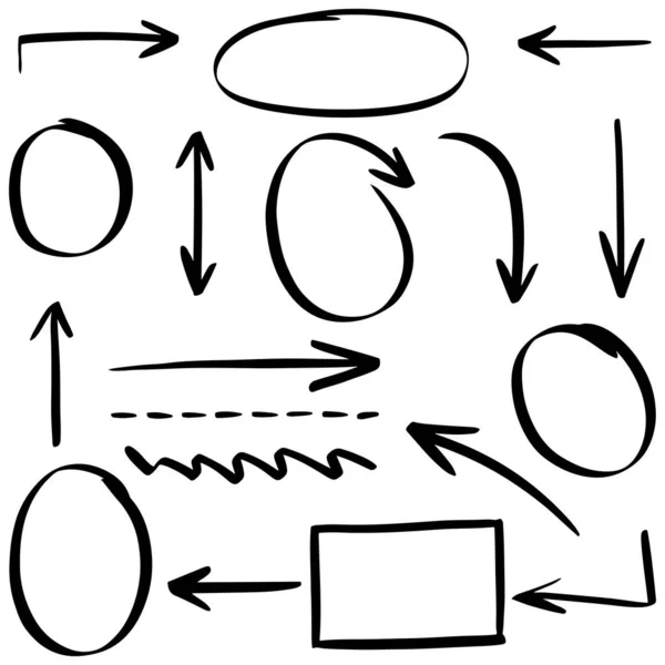 Líneas Doodle Flechas Círculos Curvas Vector Elementos Diseño Dibujados Mano — Archivo Imágenes Vectoriales