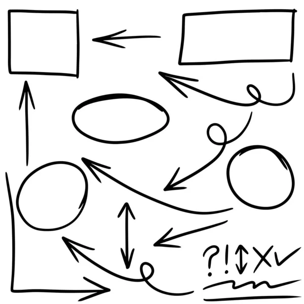 Líneas Doodle Flechas Círculos Curvas Vector Elementos Diseño Dibujados Mano — Archivo Imágenes Vectoriales