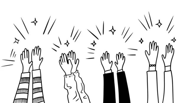 Esquisse Dessinée Main Style Applaudissements Pouce Levé Geste Les Mains — Image vectorielle