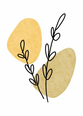 Soyut Botanik Duvar Sanatı, Soyut Yapraklar, duvar dekorasyonu, kartpostal veya broşür tasarımı için boho dalı botanik sanatı. Vektör illüstrasyonu.