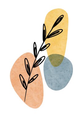 Soyut Botanik Duvar Sanatı, Soyut Yapraklar, duvar dekorasyonu, kartpostal veya broşür tasarımı için boho dalı botanik sanatı. Vektör illüstrasyonu.