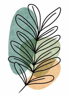 Soyut Botanik Duvar Sanatı, Soyut Yapraklar, duvar dekorasyonu, kartpostal veya broşür tasarımı için boho dalı botanik sanatı. Vektör illüstrasyonu.