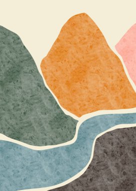 Soyut dağ manzarası, doğu tarzı. Minimalist tasarım. Soyut su rengi. vektör arkaplan illüstrasyonu.