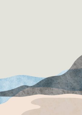 Soyut dağ manzarası, minimalist tasarım. Soyut su rengi. vektör arkaplan illüstrasyonu.