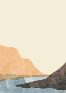 Soyut dağ manzarası, minimalist tasarım. Soyut su rengi. vektör arkaplan illüstrasyonu.