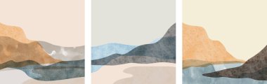 Soyut dağ manzarası seti, doğu tarzı. Minimalist tasarım. Soyut su rengi. vektör arkaplan illüstrasyonu.