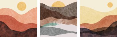 Soyut dağ manzarası seti, doğu tarzı. Minimalist tasarım. Soyut su rengi. vektör arkaplan illüstrasyonu.