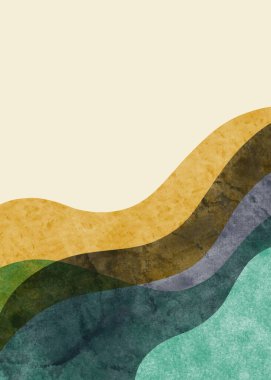 Dağ manzaralı soyut çağdaş estetik arka plan. Boho duvar dekoru. Minimalist tasarım. vektör arkaplan illüstrasyonu.