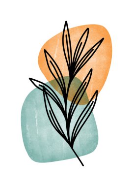 Soyut Botanik Duvar Sanatı, Soyut Yapraklar, duvar dekorasyonu, kartpostal veya broşür tasarımı için boho dalı botanik sanatı. Vektör illüstrasyonu.