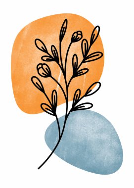 Soyut Botanik Duvar Sanatı, Soyut Yapraklar, duvar dekorasyonu, kartpostal veya broşür tasarımı için boho dalı botanik sanatı. Vektör illüstrasyonu.