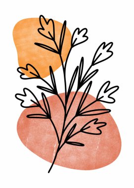 Soyut Botanik Duvar Sanatı, Soyut Yapraklar, duvar dekorasyonu, kartpostal veya broşür tasarımı için boho dalı botanik sanatı. Vektör illüstrasyonu.