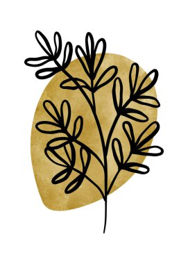 Soyut Botanik Duvar Sanatı, Soyut Yapraklar, duvar dekorasyonu, kartpostal veya broşür tasarımı için boho dalı botanik sanatı. Vektör illüstrasyonu.