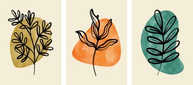 Soyut Botanik Duvar Sanatları, Soyut Yapraklar, duvar dekorasyonu için boho dalı botanik sanatı, kartpostal ya da broşür tasarımı. Vektör illüstrasyonu.