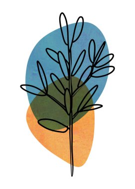 Soyut Botanik Duvar Sanatı, Soyut Yapraklar, duvar dekorasyonu, kartpostal veya broşür tasarımı için boho dalı botanik sanatı. Vektör illüstrasyonu.