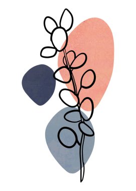 Soyut Botanik Duvar Sanatı, Soyut Yapraklar, duvar dekorasyonu, kartpostal veya broşür tasarımı için boho dalı botanik sanatı. Vektör illüstrasyonu.