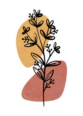 Soyut Botanik Duvar Sanatı, Soyut Yapraklar, duvar dekorasyonu, kartpostal veya broşür tasarımı için boho dalı botanik sanatı. Vektör illüstrasyonu.