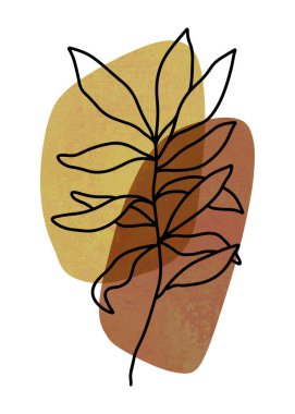 Soyut Botanik Duvar Sanatı, Soyut Yapraklar, duvar dekorasyonu, kartpostal veya broşür tasarımı için boho dalı botanik sanatı. Vektör illüstrasyonu.