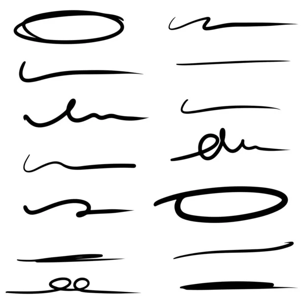 Handgezeichnete Linie Zum Markieren Von Text Und Kreis Markierung Isoliert — Stockvektor