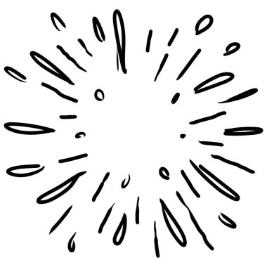 Yıldız patlaması, güneş patlaması el çizimi. Havai fişek tasarımı Black Ray 'ler. Çizgi roman patlama etkisi. Radyasyon yayıyor..