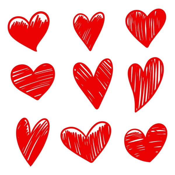 Zestaw Doodle Serca Izolowane Białym Tle Ręcznie Rysowane Ikony Love — Wektor stockowy