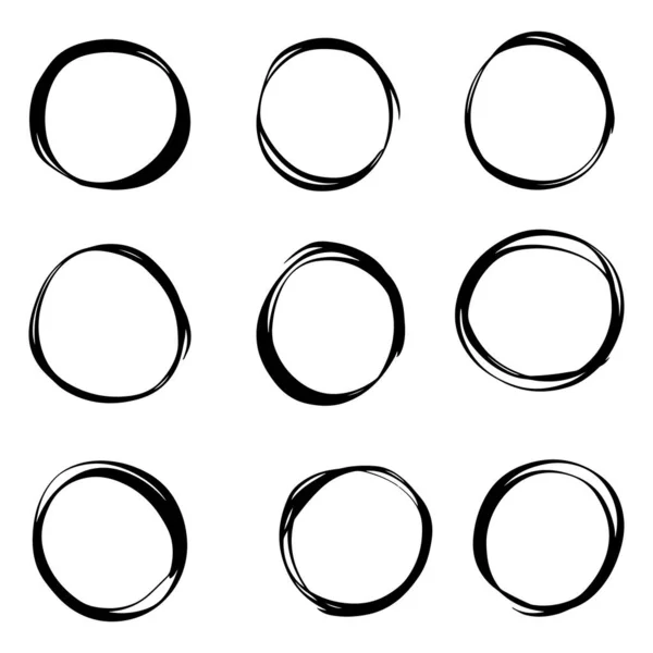 Set Handgezeichneter Vektor Doodle Kreis Linienskizze Isoliert Auf Weißem Hintergrund — Stockvektor