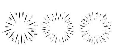 Yıldız patlaması, güneş patlaması el çizimi. Havai fişek tasarımı Black Ray 'ler. Çizgi roman patlama etkisi. Radyasyon yayıyor..