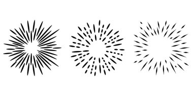 Yıldız patlaması, güneş patlaması el çizimi. Havai fişek tasarımı Black Ray 'ler. Çizgi roman patlama etkisi. Radyasyon yayıyor..