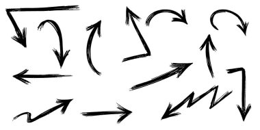 Beyaz arka planda izole edilmiş el çizilmiş oklar. iş bilgileri, afiş, web ve konsept tasarımları için. Vektör karalama tasarım elemanları.