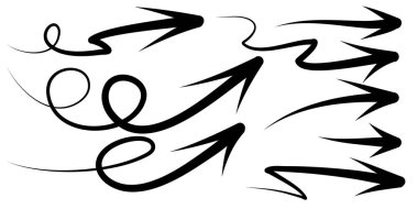 Beyaz arka planda izole edilmiş el çizilmiş oklar. iş bilgileri, afiş, web ve konsept tasarımları için. Vektör karalama tasarım elemanları.