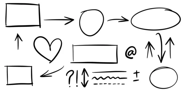 Líneas Doodle Flechas Círculos Curvas Vector Elementos Diseño Dibujados Mano — Archivo Imágenes Vectoriales