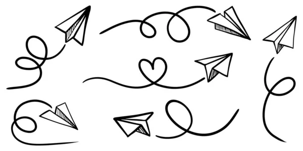 Набор Каракулей Иконка Плоскости Бумаги Самолет Бумагой Векторная Иллюстрация — стоковый вектор