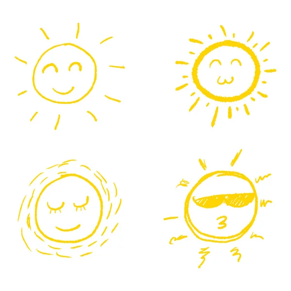 Sada Doodle Sun Design Prvků Vektorová Ilustrace — Stockový vektor