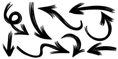 Beyaz arka planda izole edilmiş el çizilmiş oklar. iş bilgileri, afiş, web ve konsept tasarımları için. Vektör karalama tasarım elemanları.