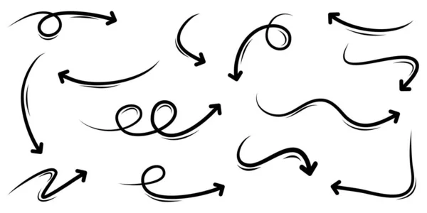 Beyaz arka planda izole edilmiş el çizilmiş oklar. iş bilgileri, afiş, web ve konsept tasarımları için. Vektör karalama tasarım elemanları.