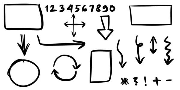 Doodle Γραμμές Βέλη Κύκλοι Και Καμπύλες Vector Hand Σχέδιο Στοιχεία — Διανυσματικό Αρχείο