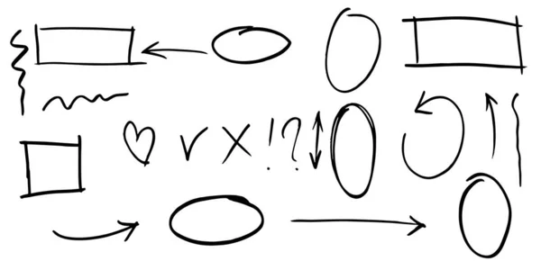 Gekritzelte Linien Pfeile Kreise Und Kurven Vektor Hand Gezeichnete Gestaltungselemente — Stockvektor