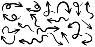 Beyaz arka planda izole edilmiş el çizilmiş oklar. iş bilgileri, afiş, web ve konsept tasarımları için. Vektör karalama tasarım elemanları.