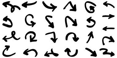 Beyaz arka planda izole edilmiş el çizilmiş oklar. iş bilgileri, afiş, web ve konsept tasarımları için. Vektör karalama tasarım elemanları.