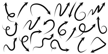 Beyaz arka planda izole edilmiş el çizilmiş oklar. iş bilgileri, afiş, web ve konsept tasarımları için. Vektör karalama tasarım elemanları.