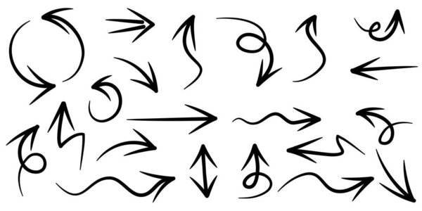 set of hand drawn arrows isolated on white background. for business infographic, banner, web and concept design.Vector doodle design elements.
