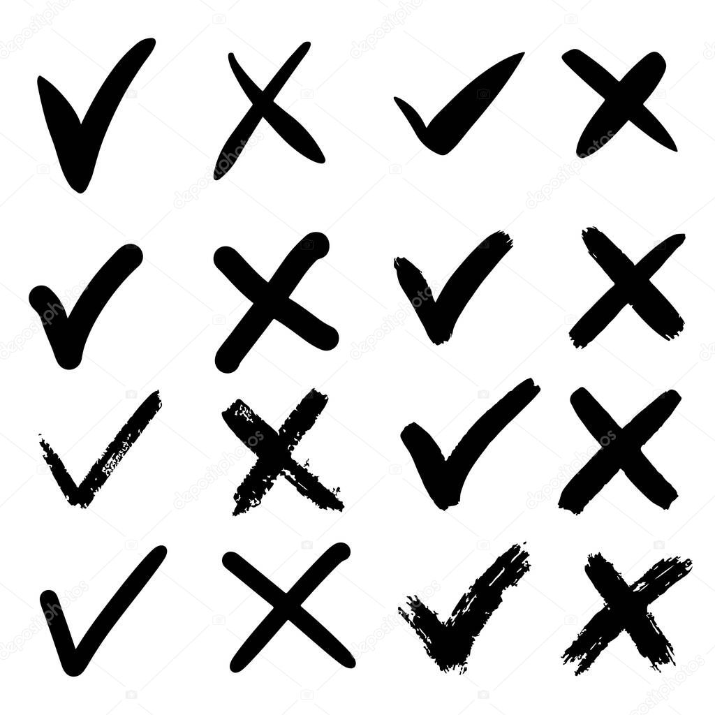 Set of hand drawn check marks. isolated on white background. Vector checklist marks icon set.