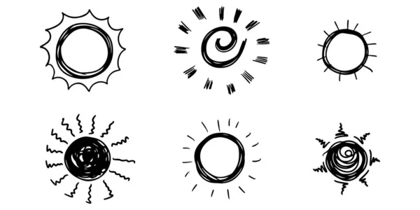 Set Doodle Sun Design Elements Vector Illustration — Stock Vector