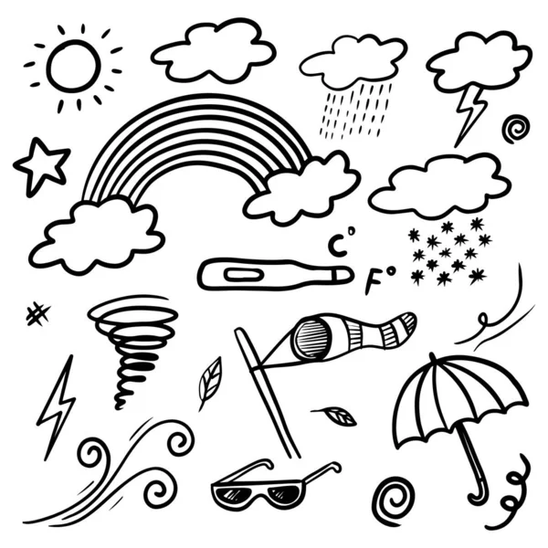 Colección Iconos Dibujados Mano Doodle Weather Aislados Sobre Fondo Blanco — Archivo Imágenes Vectoriales