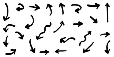 Beyaz arka planda izole edilmiş el çizilmiş oklar. iş bilgileri, afiş, web ve konsept tasarımları için. Vektör karalama tasarım elemanları.