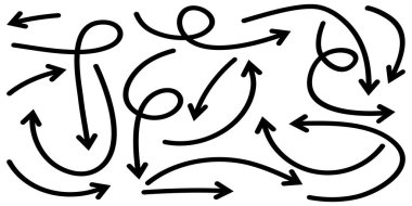 Beyaz arka planda izole edilmiş el çizilmiş oklar. iş bilgileri, afiş, web ve konsept tasarımları için. Vektör karalama tasarım elemanları.