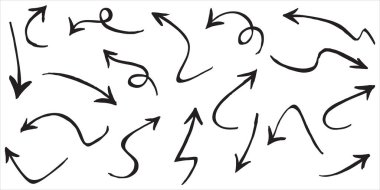 Beyaz arka planda izole edilmiş el çizilmiş oklar. iş bilgileri, afiş, web ve konsept tasarımları için. Vektör karalama tasarım elemanları.