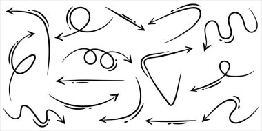 Beyaz arka planda izole edilmiş el çizilmiş oklar. iş bilgileri, afiş, web ve konsept tasarımları için. Vektör karalama tasarım elemanları.